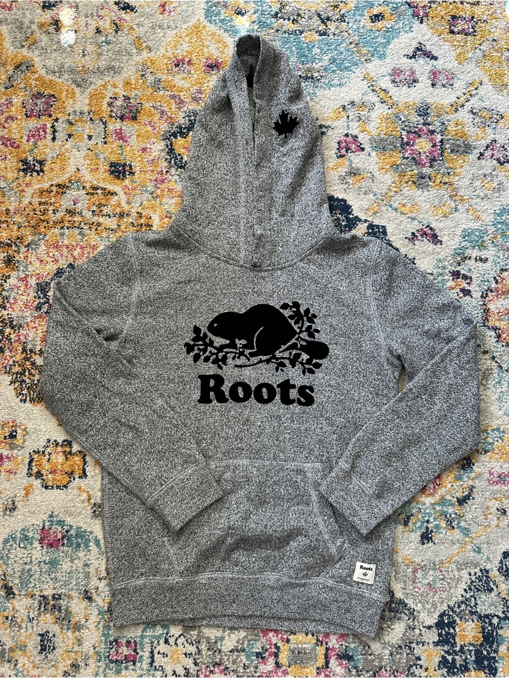 Roots Kids Salt & Pepper Gray Original Cooper Beaver Logo Kanga Hoodie Size XL